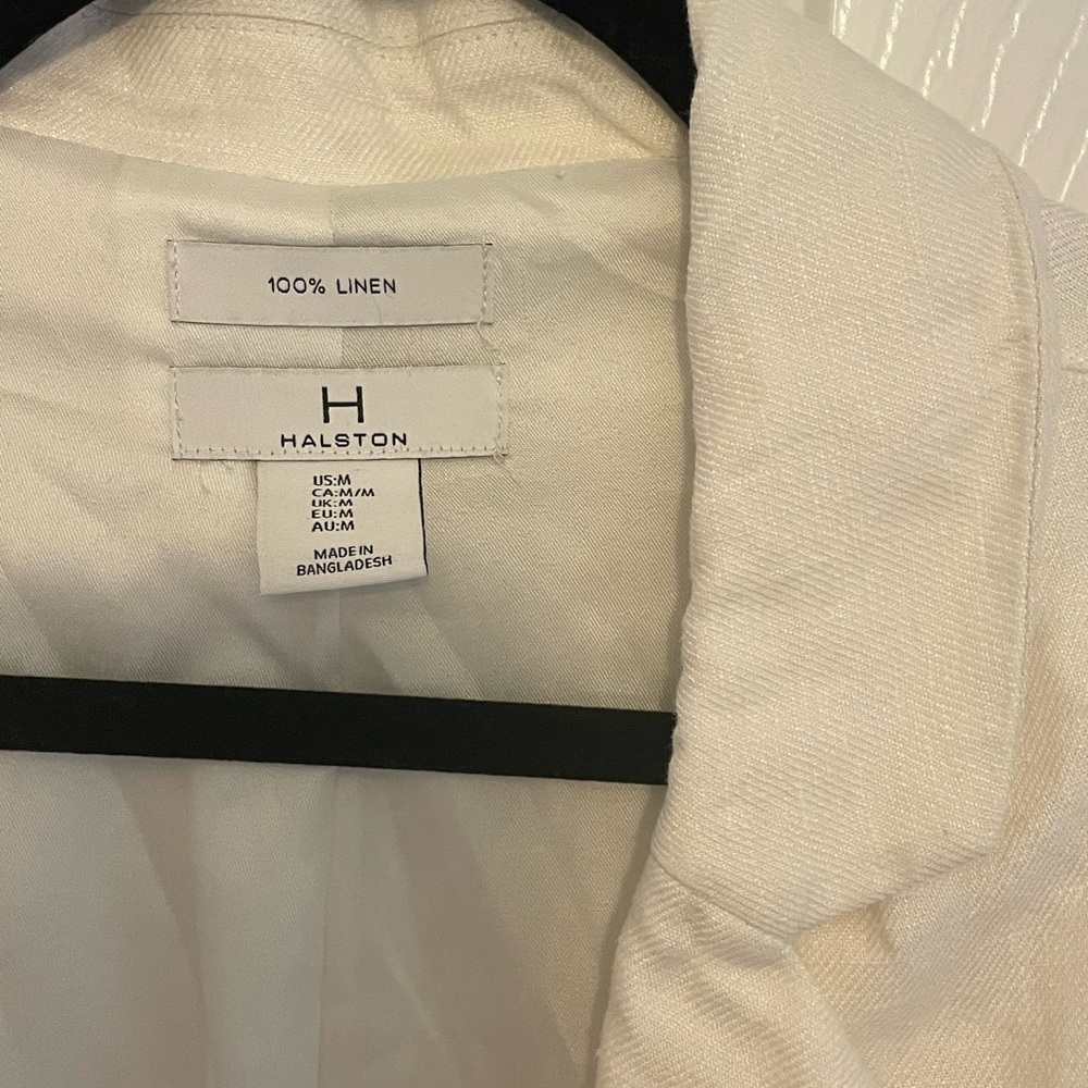 Halston White Single Button Linen Blazer